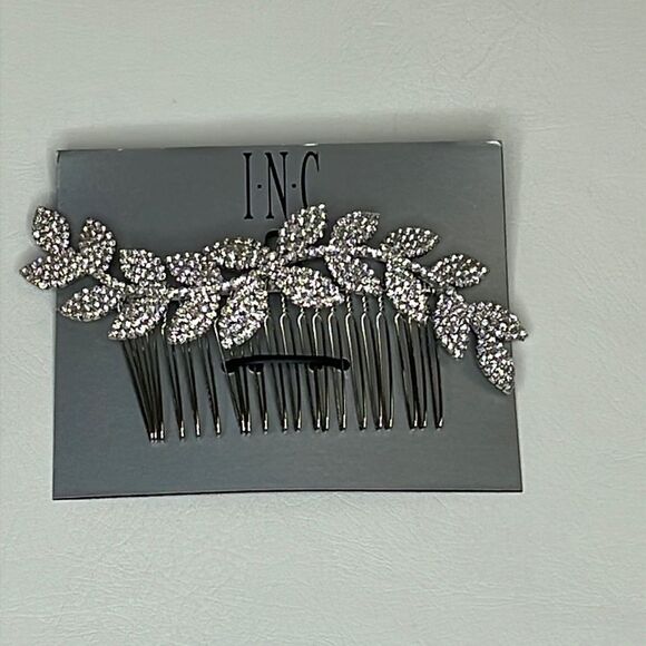 Rhinestone Leaf Bridal Hair Comb, Silver Sparkly - Picture 3 of 4